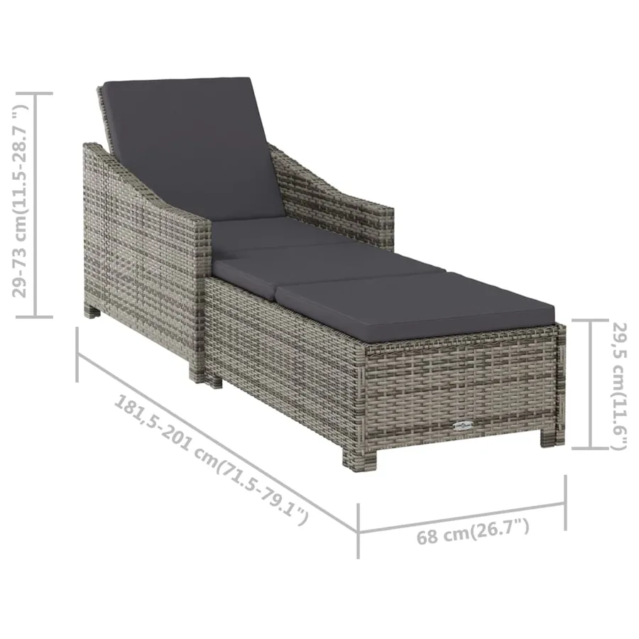 Chaise longue avec coussin gris foncé Résine tressée Gris - 9