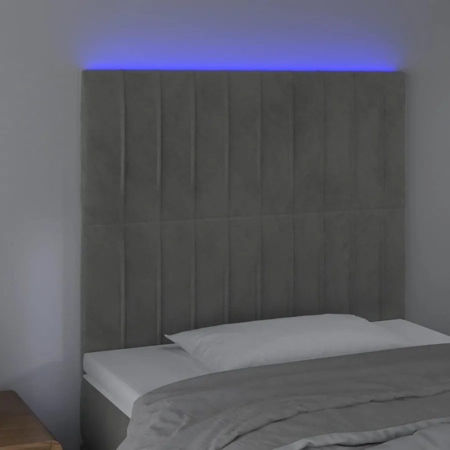 Tête de lit à LED Gris clair 100x5x118/128 cm Velours - 3