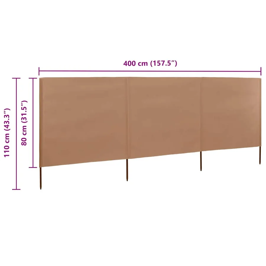 Paravent 3 panneaux Tissu 400 x 80 cm Taupe - 6