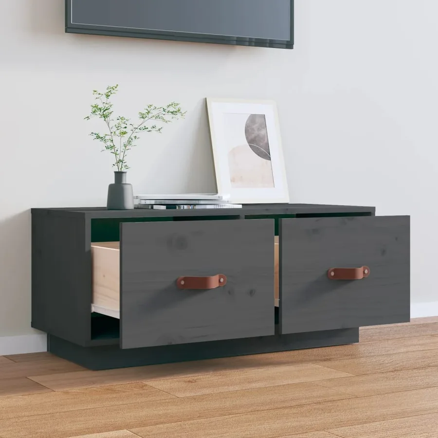 Meuble TV Gris 80x34x35 cm Bois de pin massif - 3