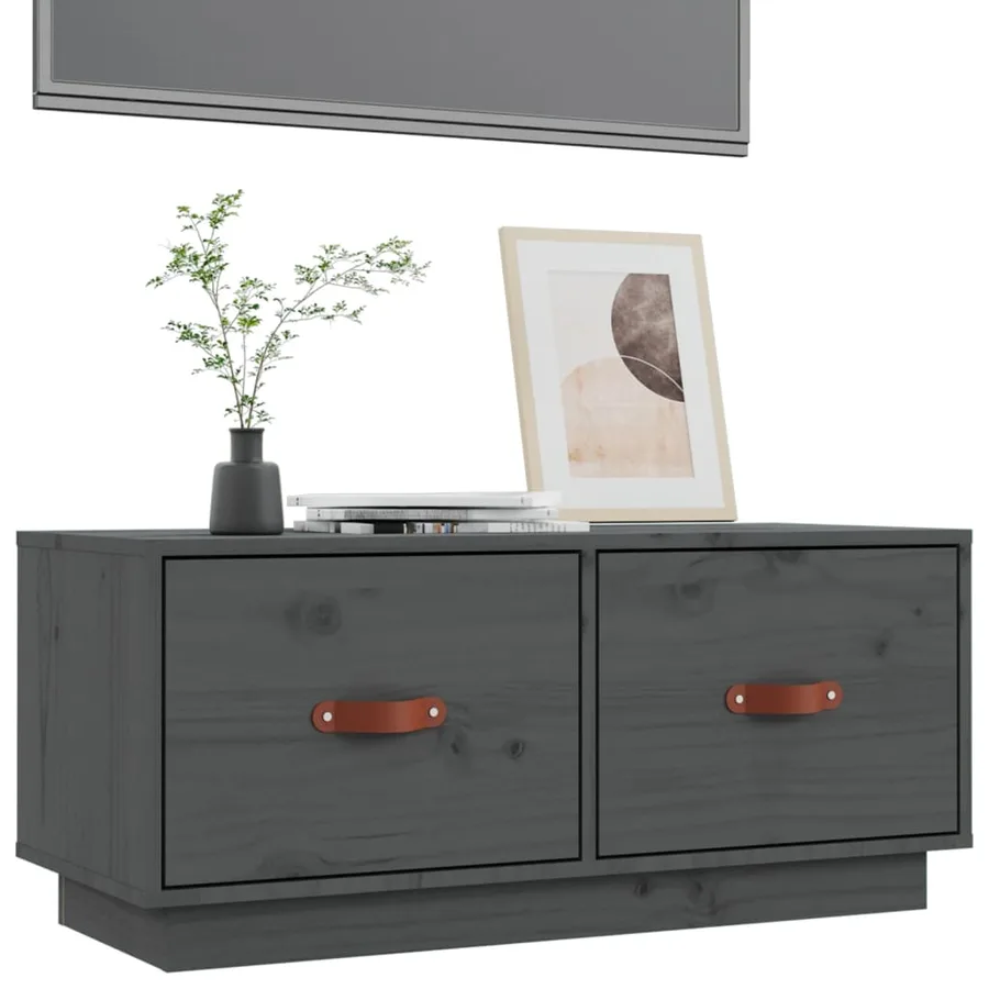 Meuble TV Gris 80x34x35 cm Bois de pin massif - 4