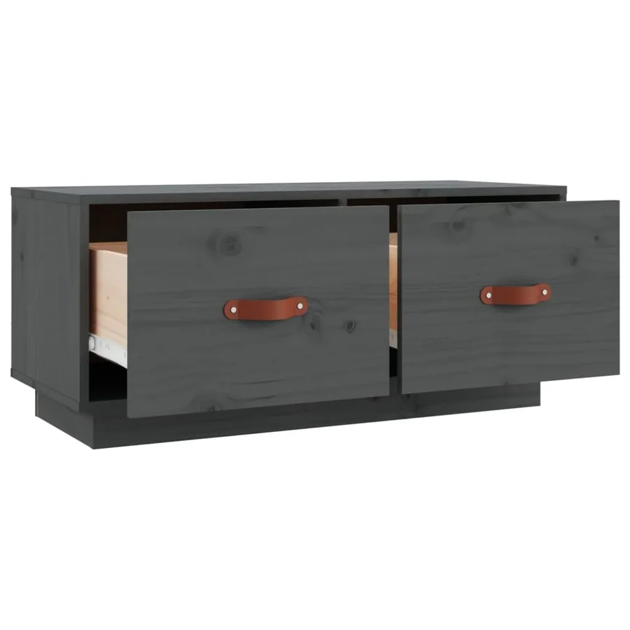 Meuble TV Gris 80x34x35 cm Bois de pin massif - 7