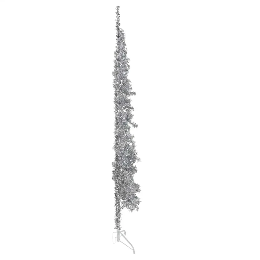 Demi sapin de Noël artificiel mince avec support Argenté 210 cm - 2