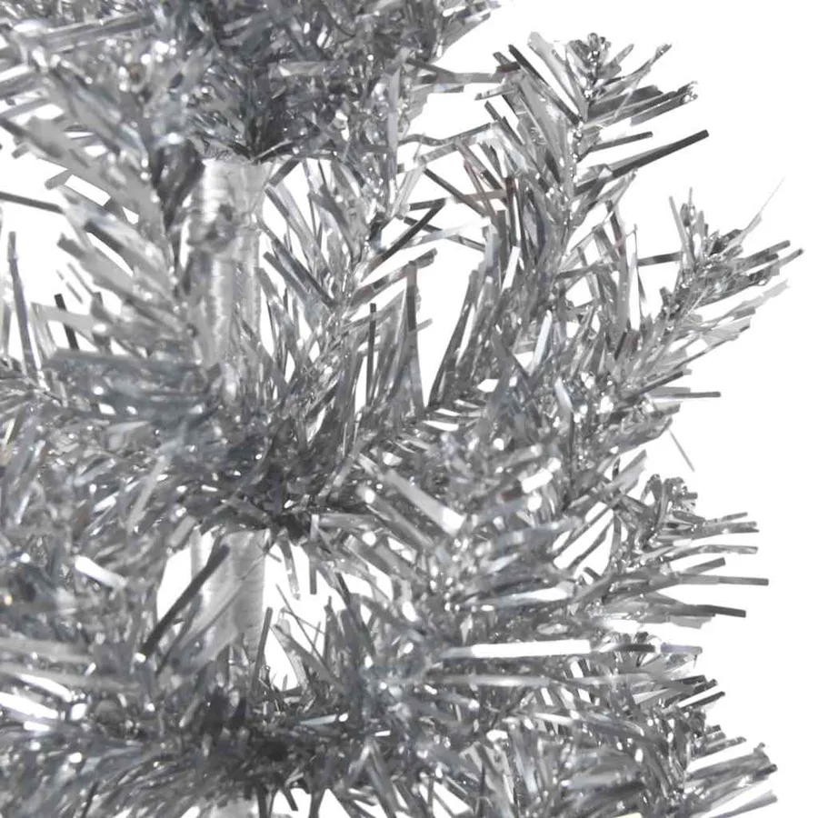Demi sapin de Noël artificiel mince avec support Argenté 210 cm - 5