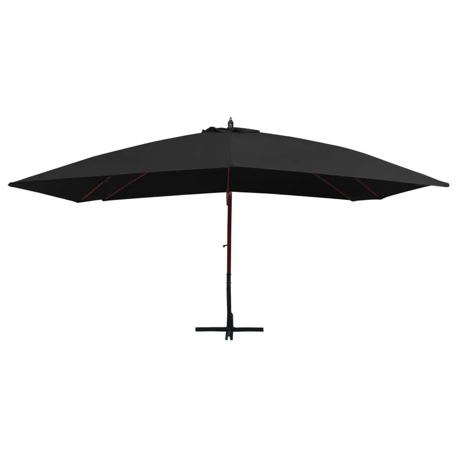 Parasol suspendu avec mât en bois 400x300 cm Noir - 2
