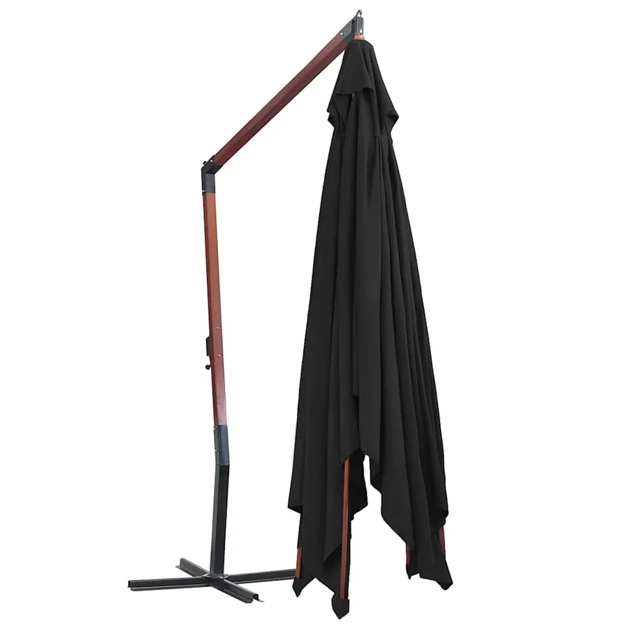 Parasol suspendu avec mât en bois 400x300 cm Noir - 4