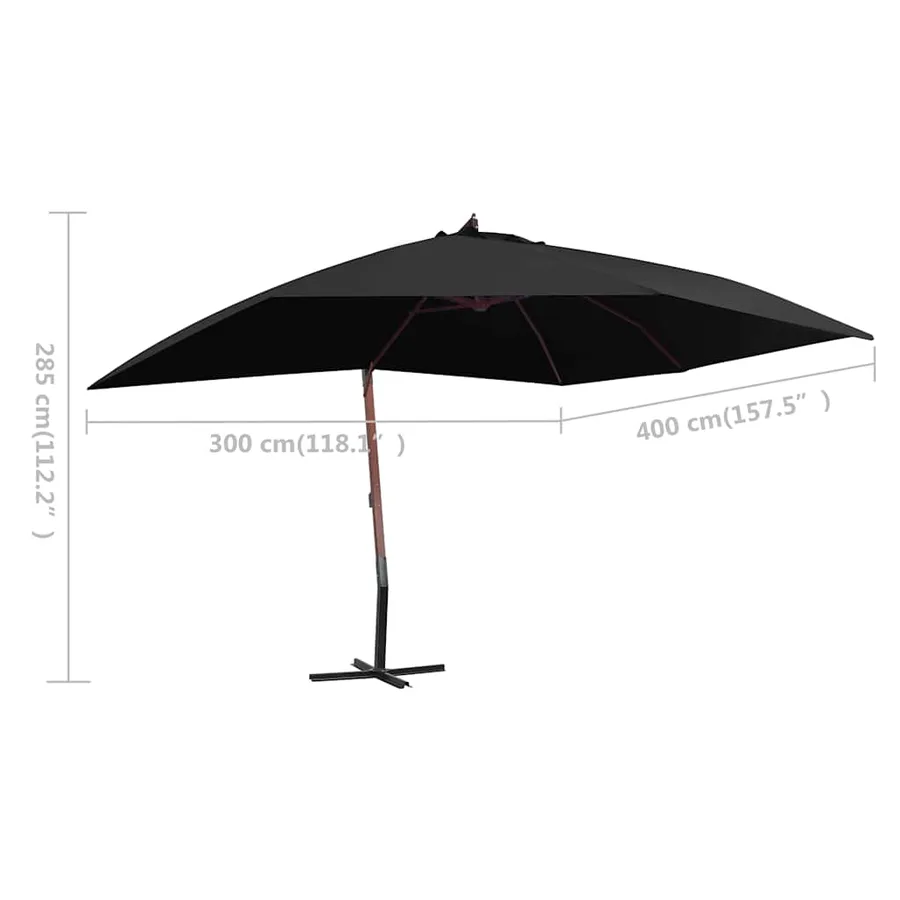 Parasol suspendu avec mât en bois 400x300 cm Noir - 8