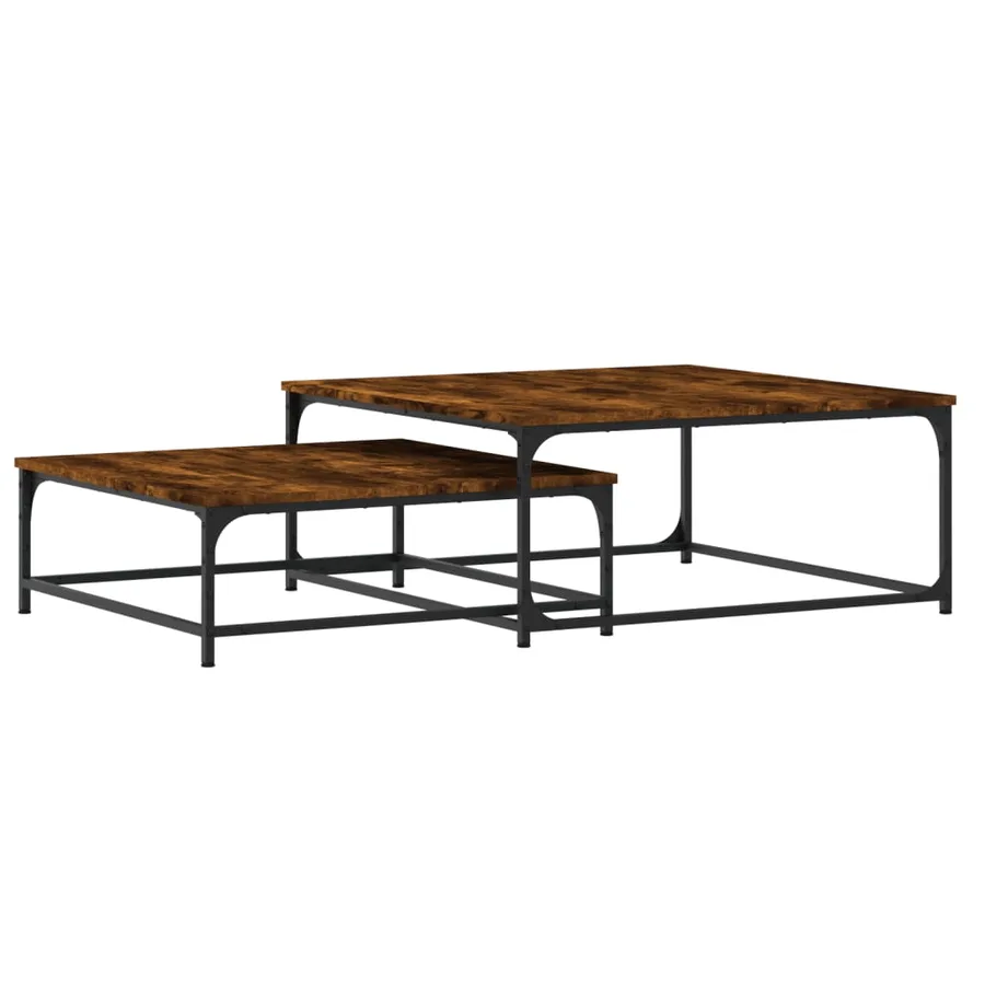 Tables basses gigognes 2 pcs chêne fumé bois d'ingénierie - 2