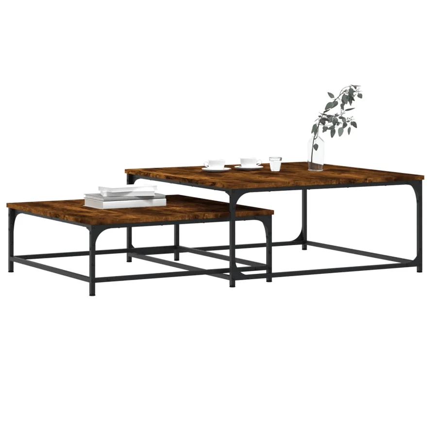 Tables basses gigognes 2 pcs chêne fumé bois d'ingénierie - 3