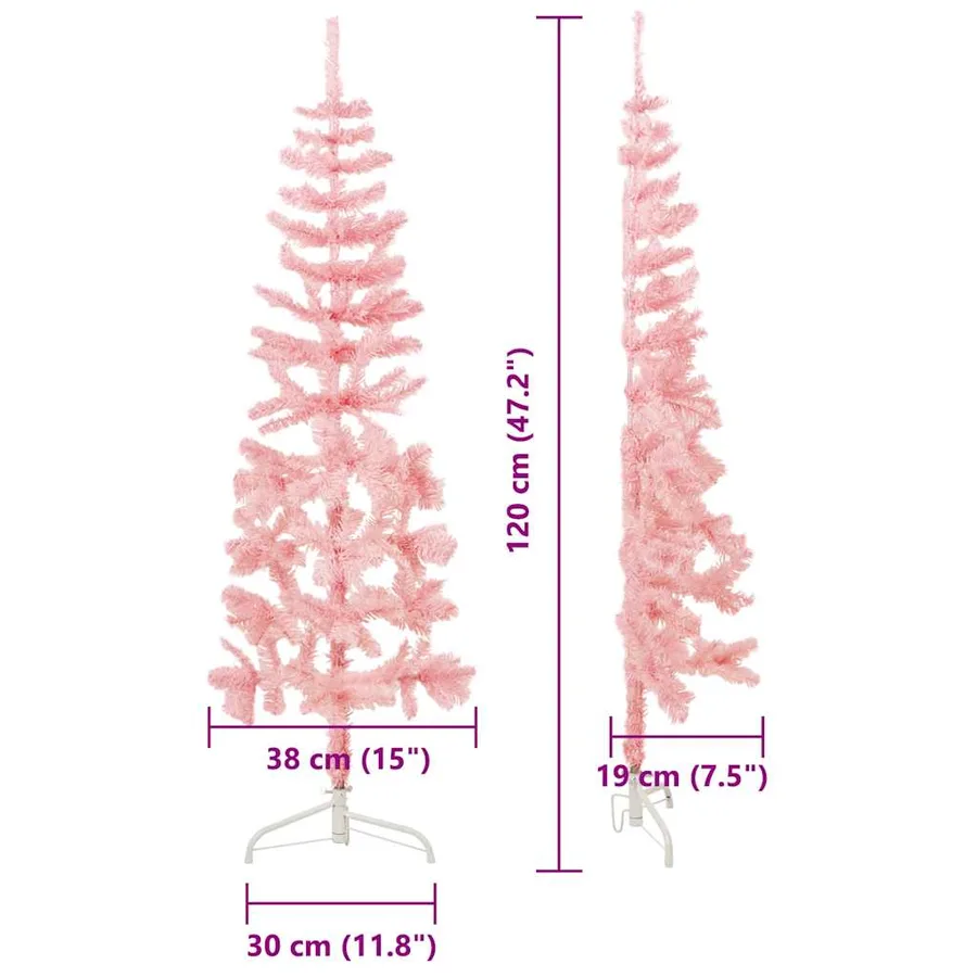Demi sapin de Noël artificiel mince avec support Rose 120 cm - 10