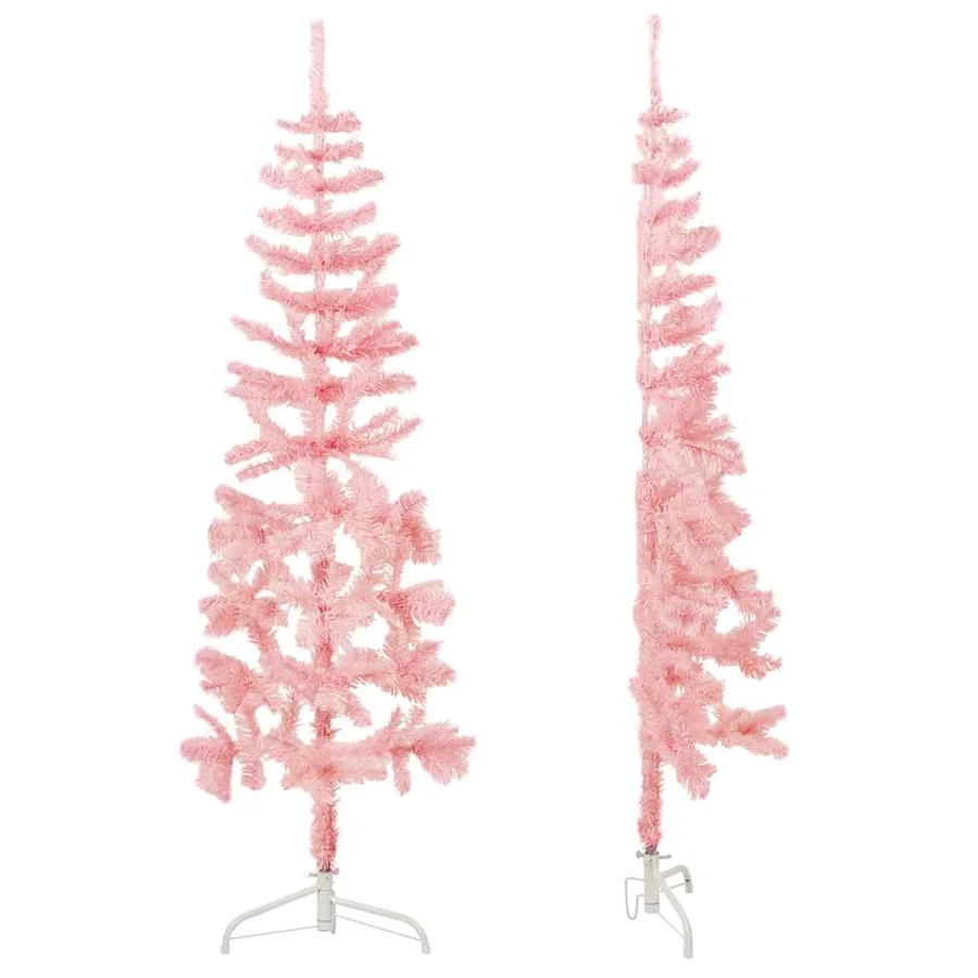 Demi sapin de Noël artificiel mince avec support Rose 120 cm - 4