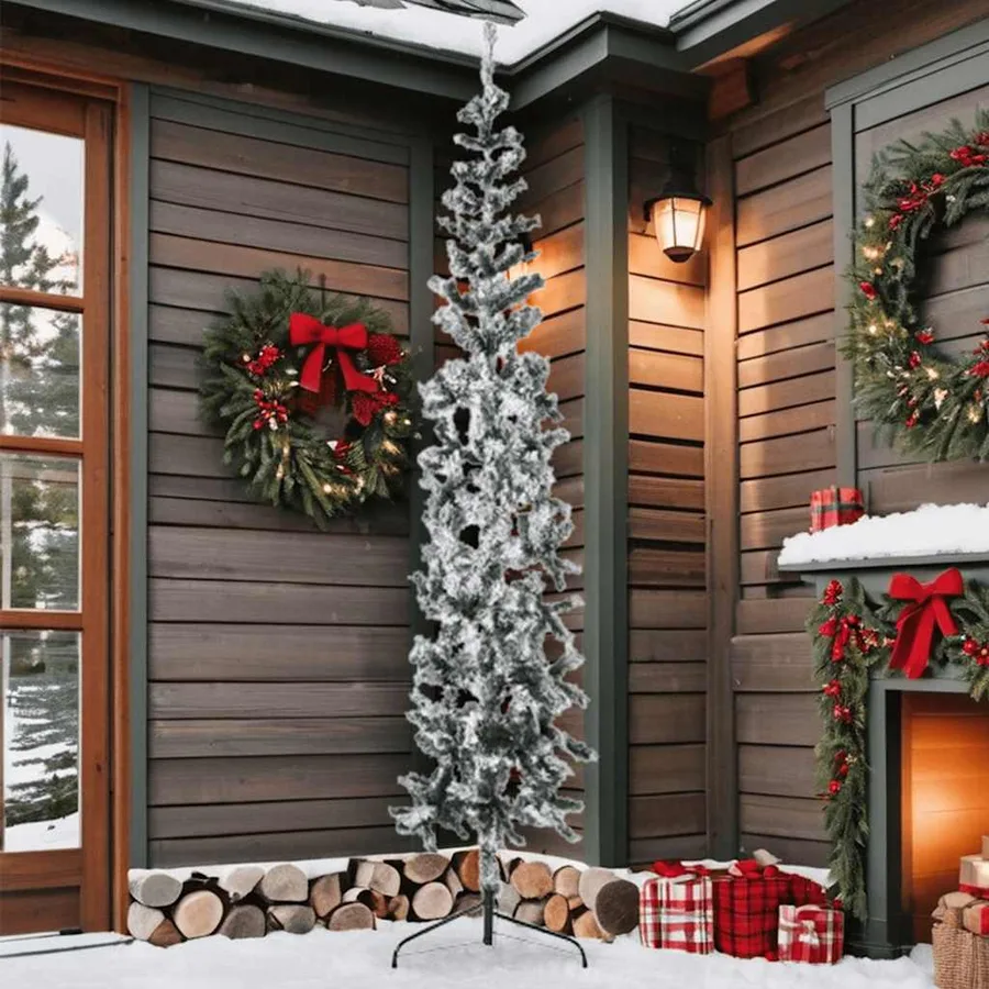 Demi sapin de Noël artificiel mince avec neige floquée 210 cm - 2