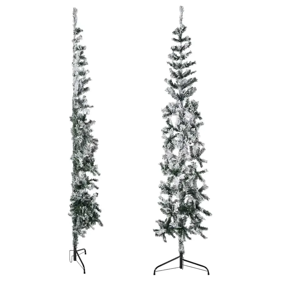 Demi sapin de Noël artificiel mince avec neige floquée 210 cm - 4