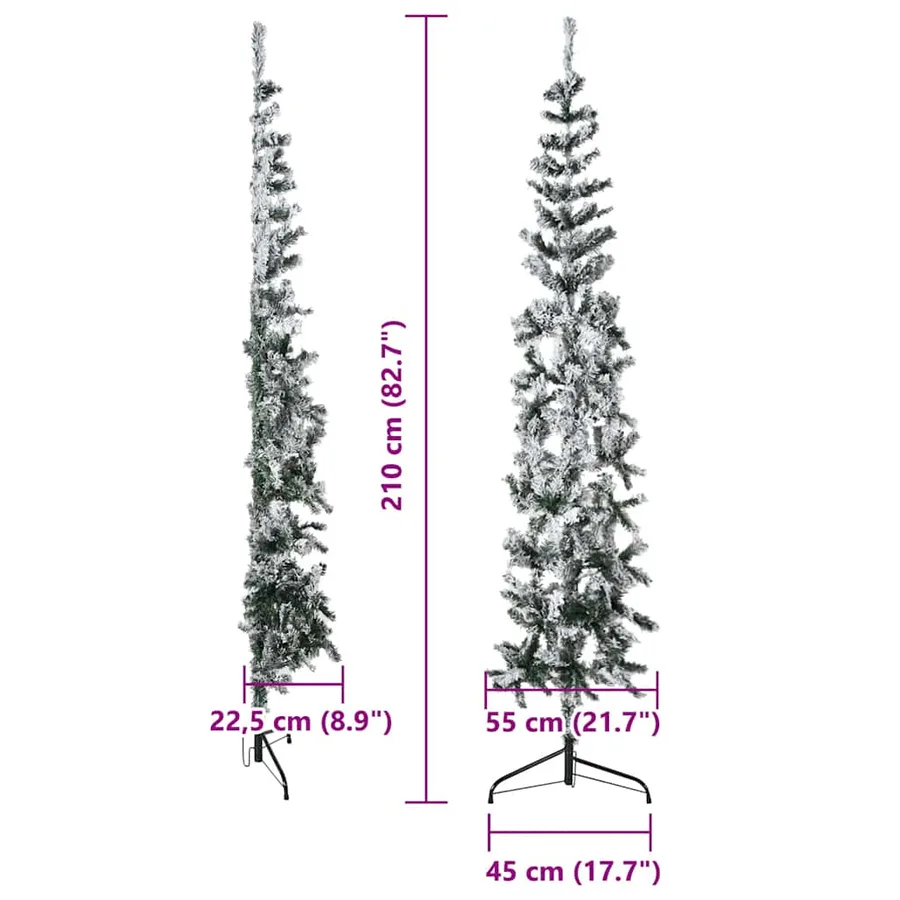 Demi sapin de Noël artificiel mince avec neige floquée 210 cm - 9