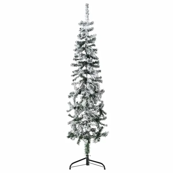 Demi sapin de Noël artificiel mince avec neige floquée 150 cm