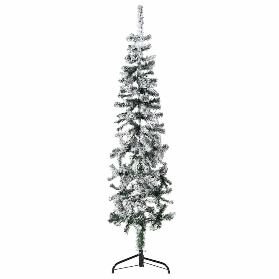 Demi sapin de Noël artificiel mince avec neige floquée 150 cm