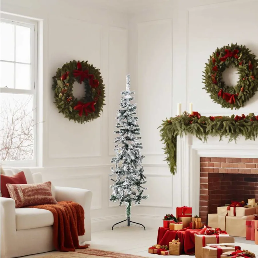 Demi sapin de Noël artificiel mince avec neige floquée 150 cm - 2