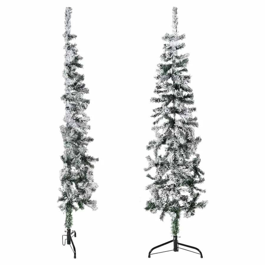 Demi sapin de Noël artificiel mince avec neige floquée 150 cm - 4