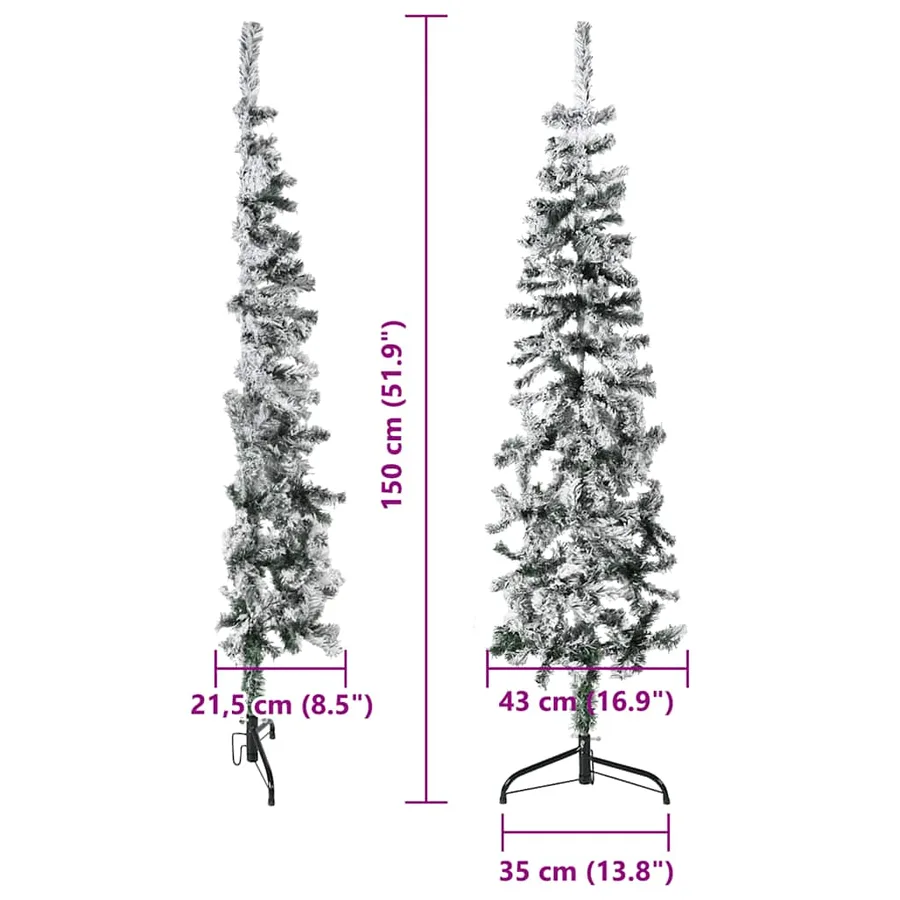 Demi sapin de Noël artificiel mince avec neige floquée 150 cm - 9