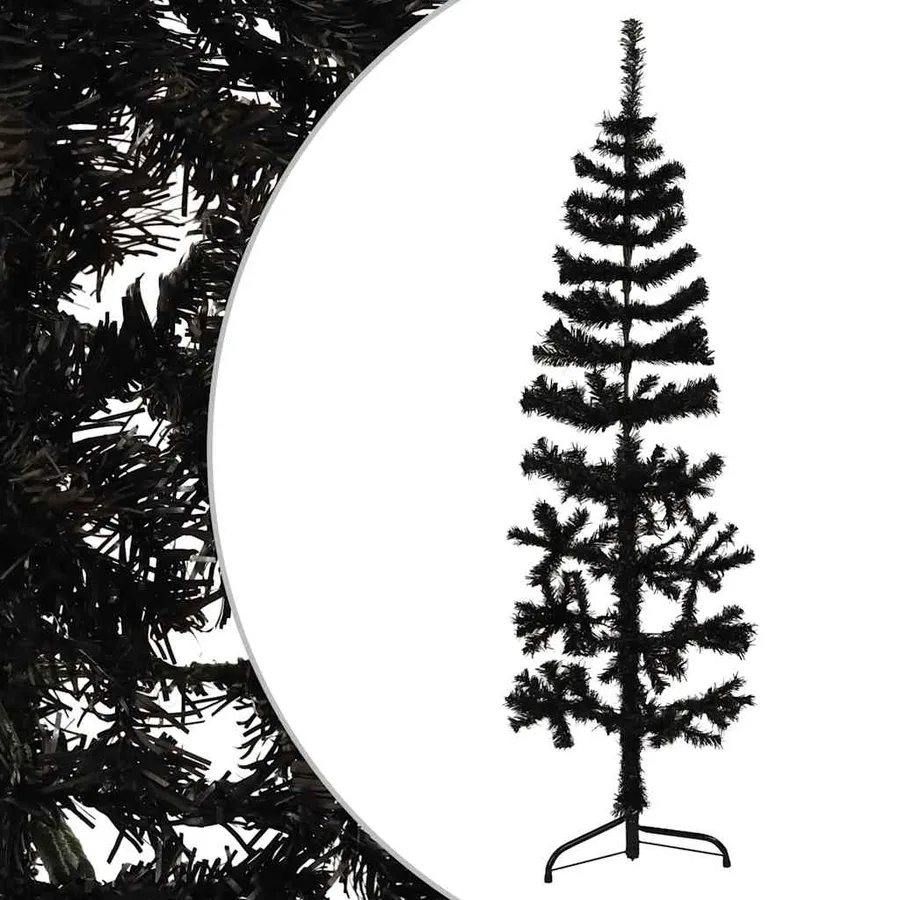 Demi sapin de Noël artificiel mince avec support Noir 120 cm - 2