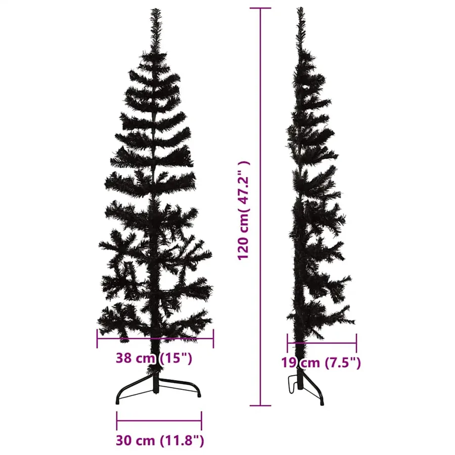 Demi sapin de Noël artificiel mince avec support Noir 120 cm - 8