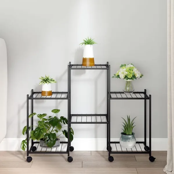 Jardinière avec roues 83x25x63,5 cm Noir Fer