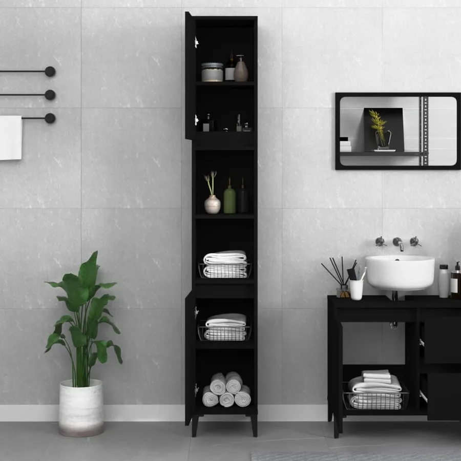 Armoire de salle de bain noir 30x30x190 cm bois d'ingénierie - 3