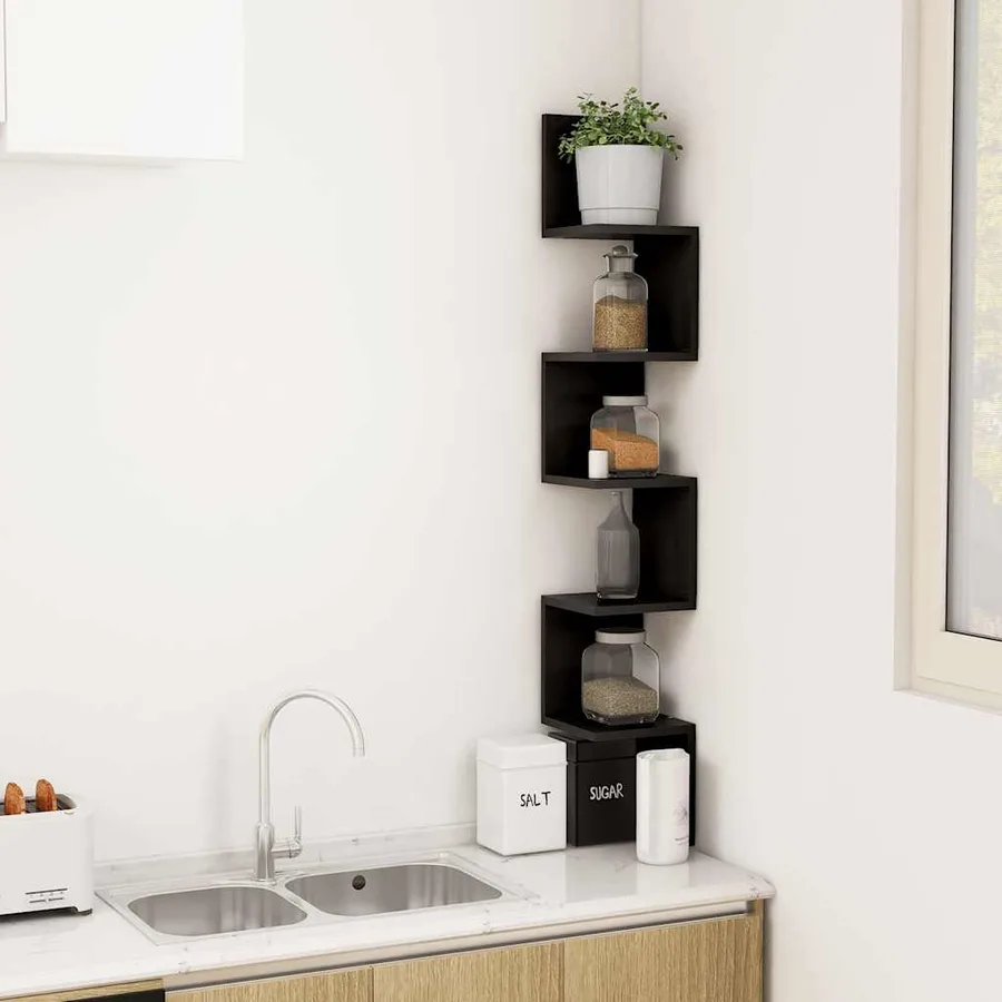 Étagère d'angle murale Noir 20x20x127,5 cm Bois d’ingénierie - 6