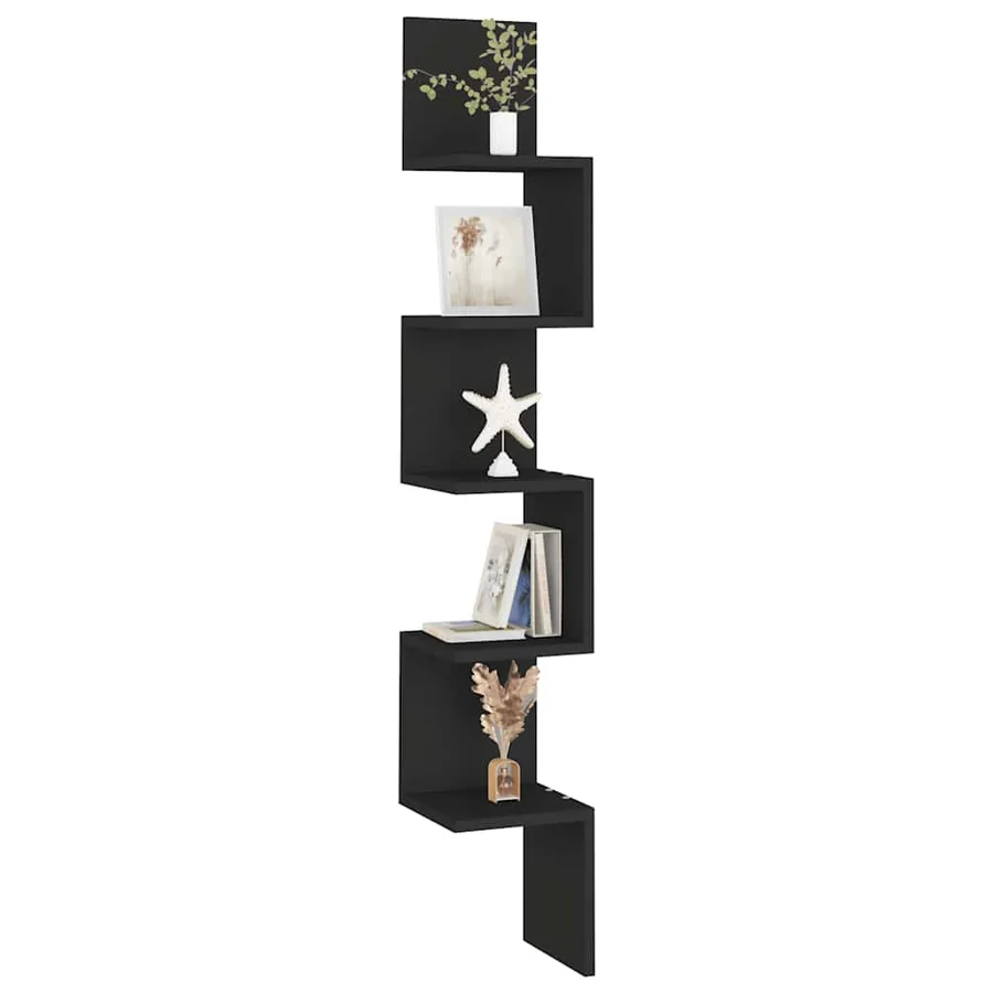 Étagère d'angle murale Noir 20x20x127,5 cm Bois d’ingénierie - 7