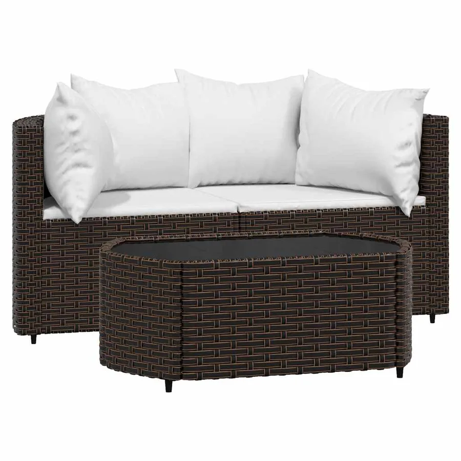Salon de jardin 3 pcs avec coussins marron résine tressée - 2