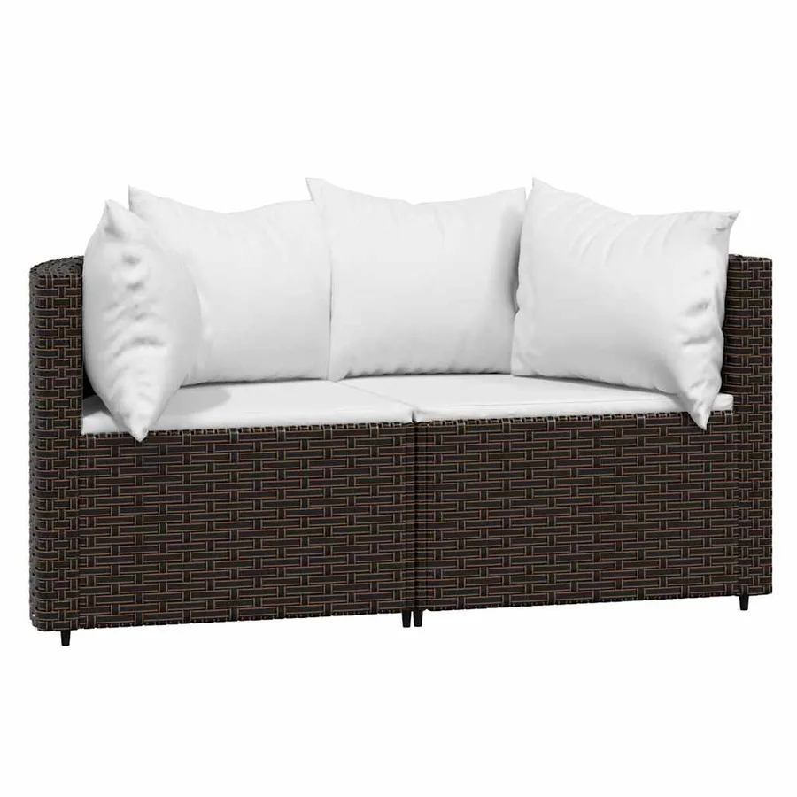 Salon de jardin 3 pcs avec coussins marron résine tressée - 3