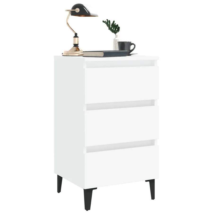 Table de chevet avec pieds en métal blanc 40x35x69 cm - 3