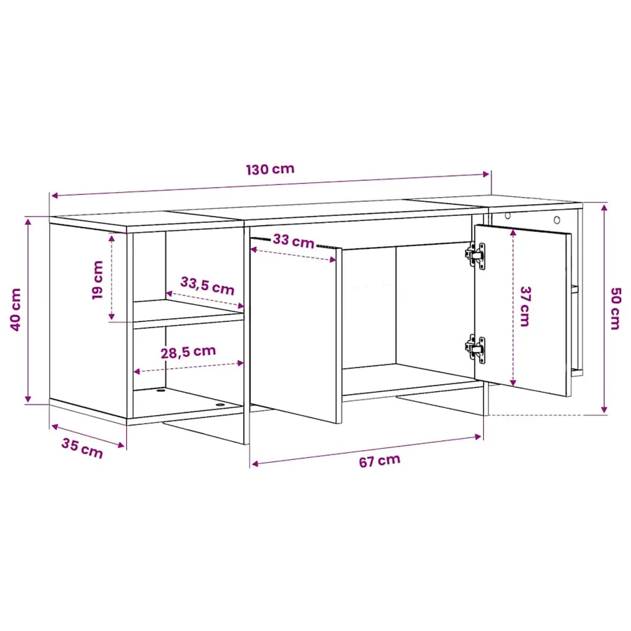 Meuble TV sonoma gris 130x35x50 cm bois d'ingénierie - 8