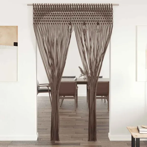 Rideau en macramé Taupe 140x240 cm Coton