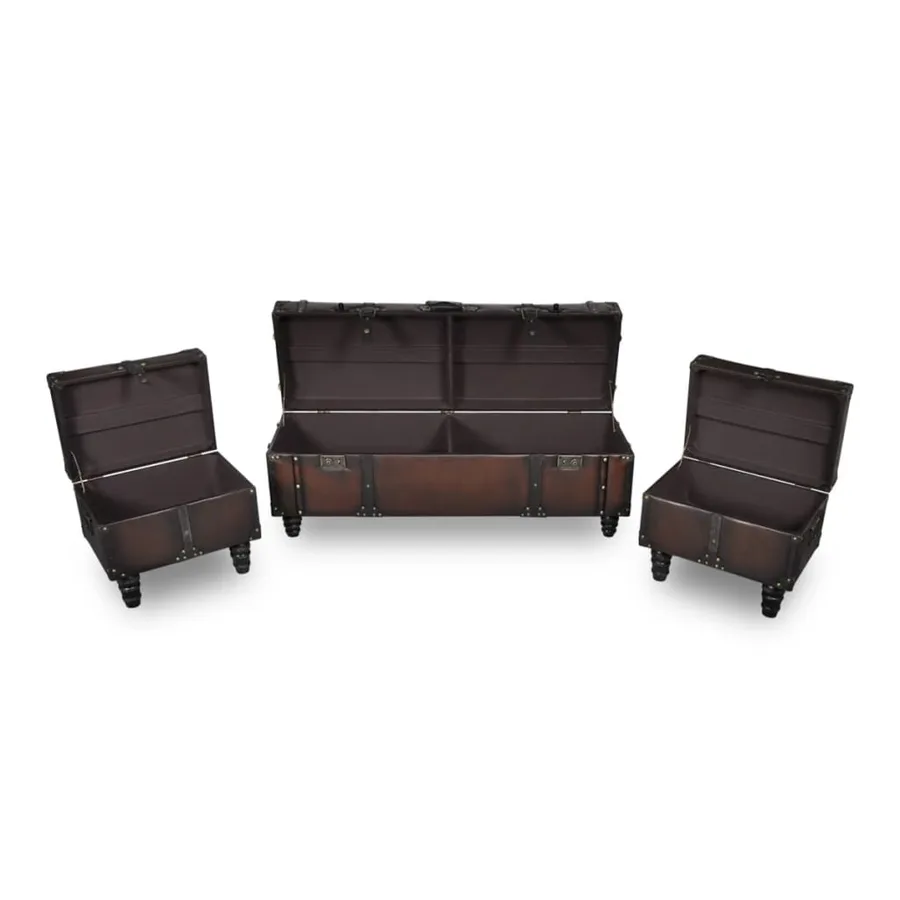 Ensemble de bancs de rangement 3 pcs Marron - 4