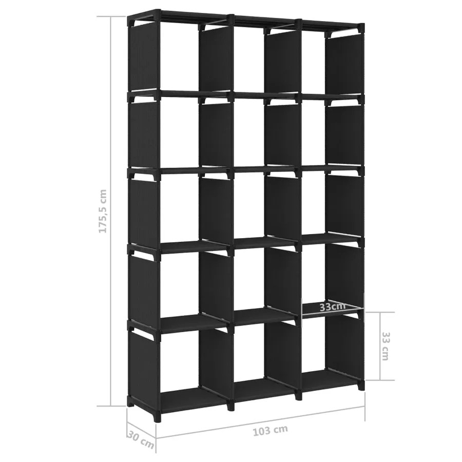 Étagère d'affichage 15 cubes Noir 103x30x175,5 cm Tissu - 8