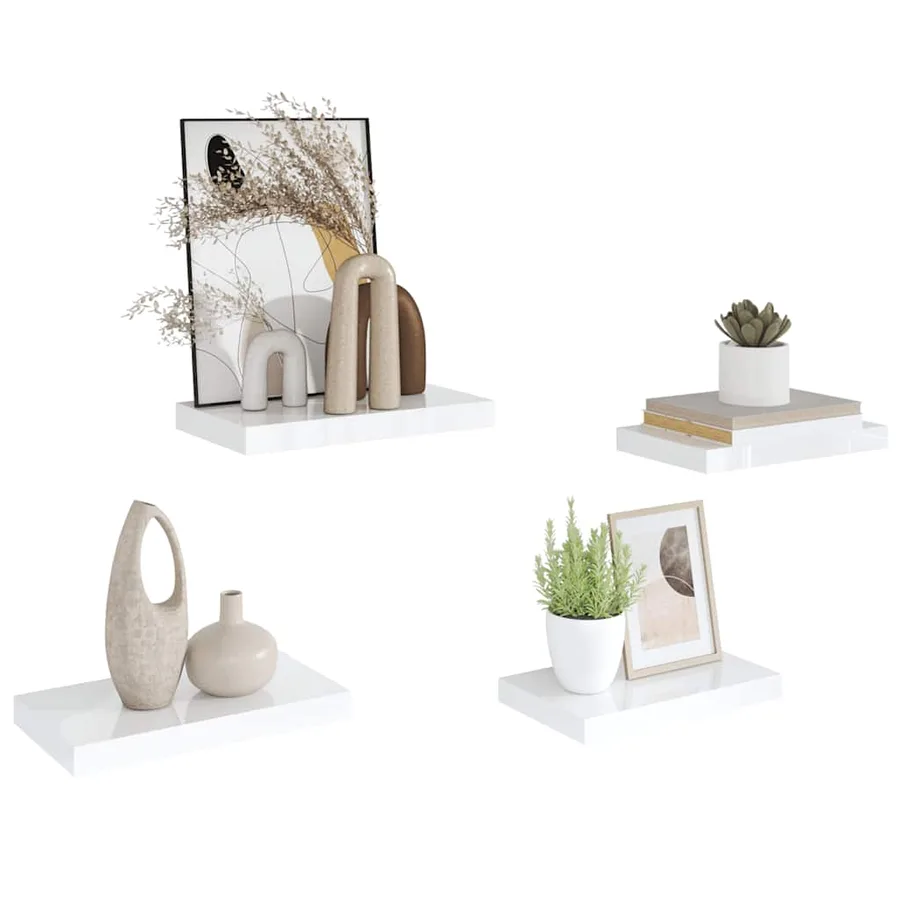 Étagère murale flottante 4 pcs Blanc brillant 40x23,5x3,8 cm MDF - 5