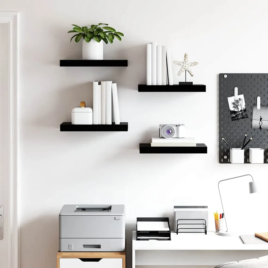 Étagère murale flottante 4 pcs Noir brillant 40x23,5x3,8 cm MDF - 3