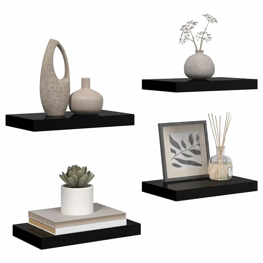 Étagère murale flottante 4 pcs Noir brillant 40x23,5x3,8 cm MDF - 5