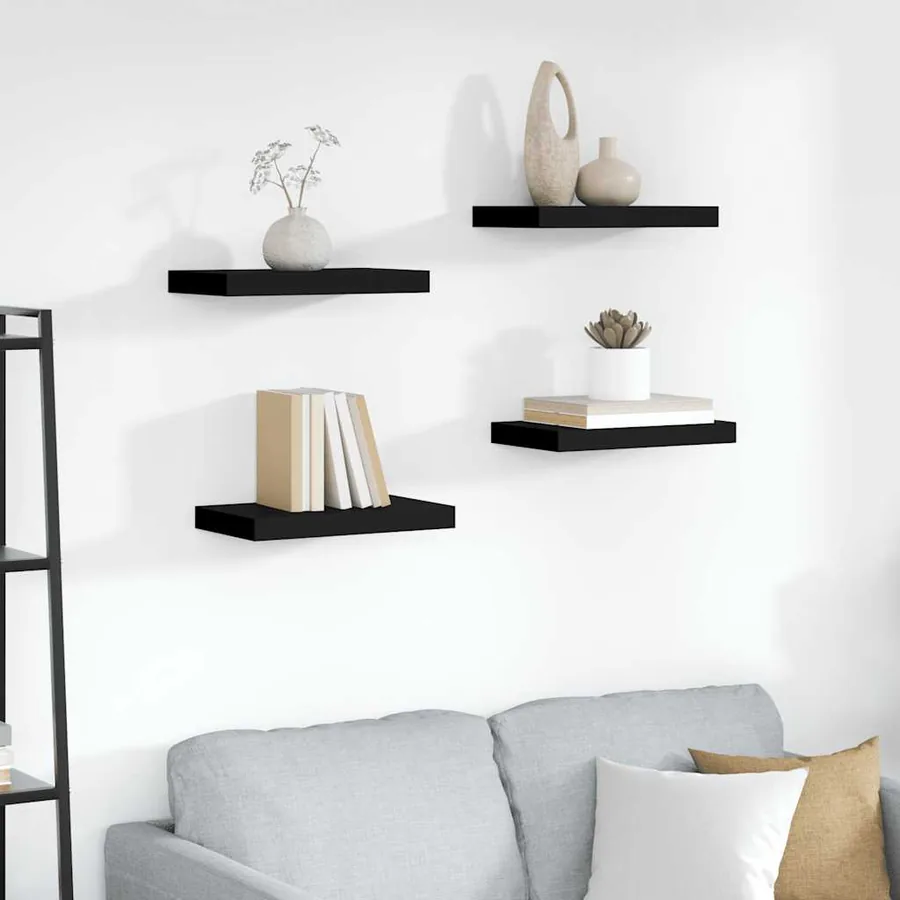 Étagères murales flottantes 4 pcs noir 40x23,5x3,8 cm MDF