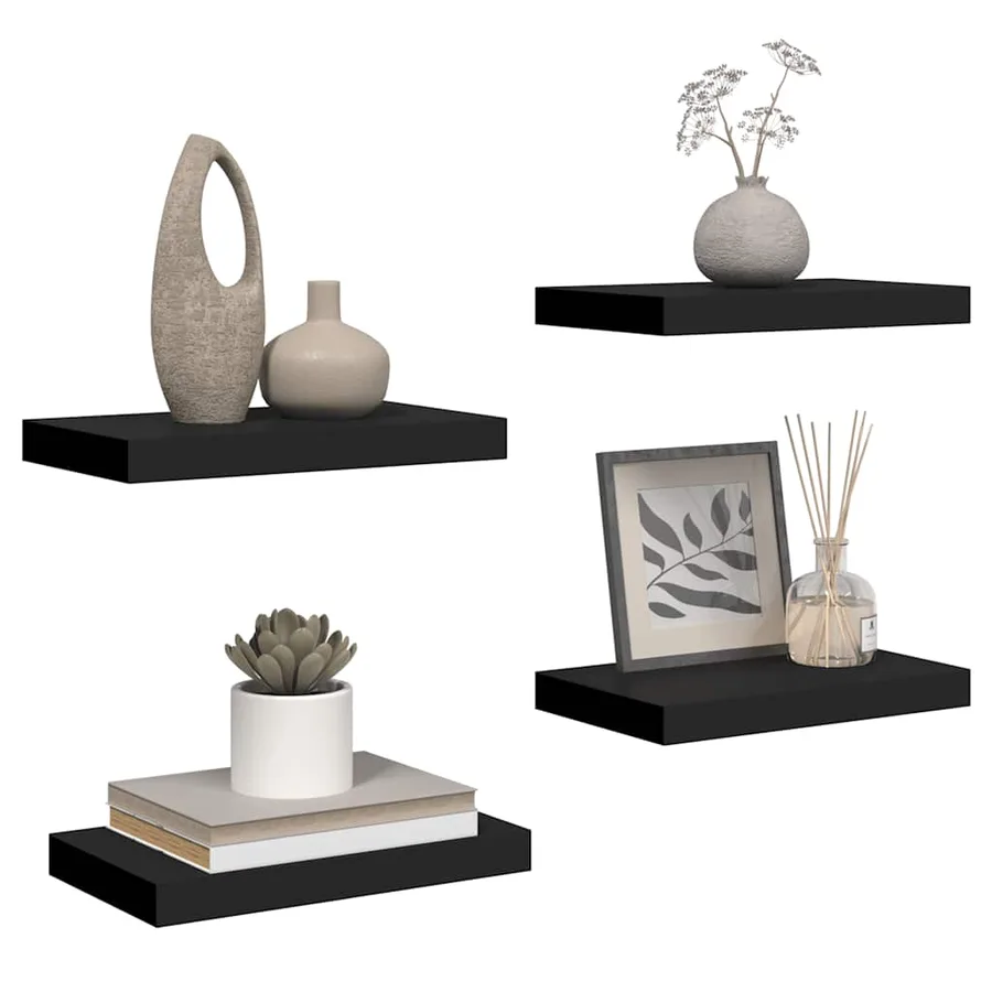 Étagères murales flottantes 4 pcs noir 40x23,5x3,8 cm MDF - 5