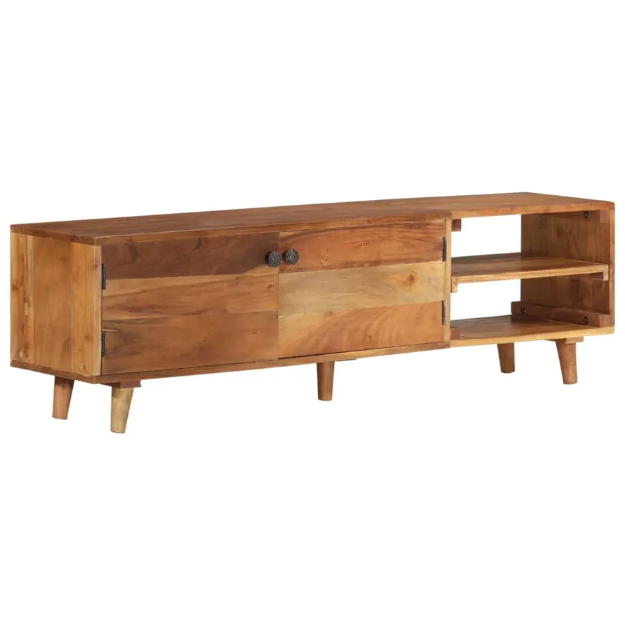 Meuble TV bois massif d'acacia avec finition miel 140x30x40 cm - 11