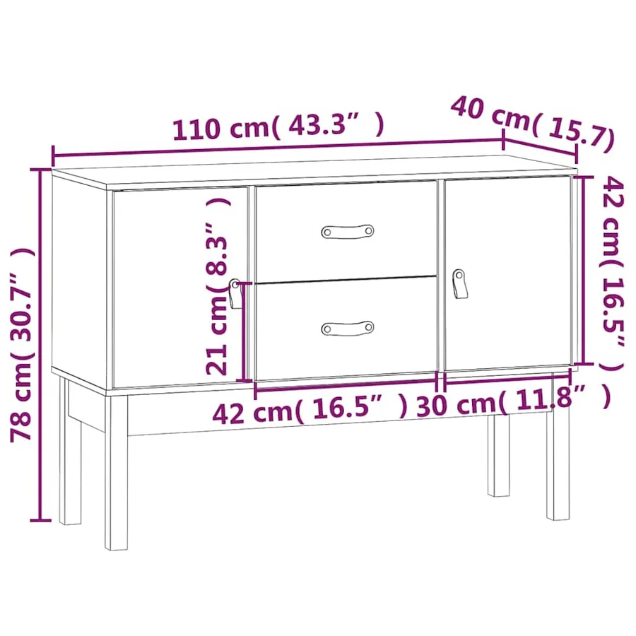 Buffet Noir 110x40x78 cm Bois massif de pin - 9
