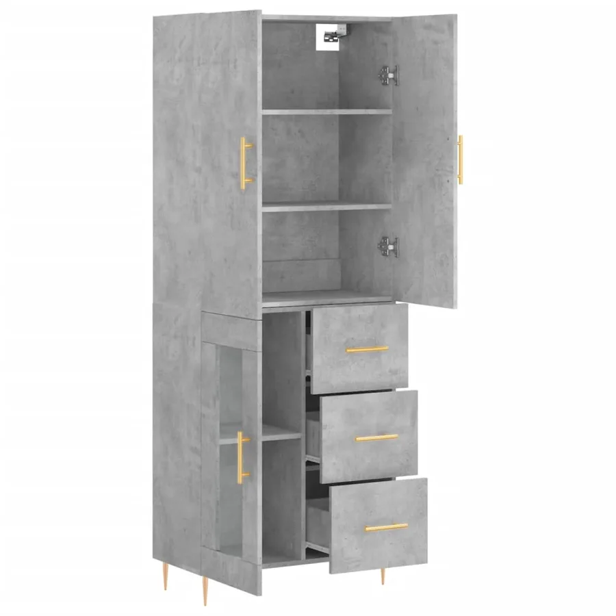 Buffet haut Gris béton 69,5x34x180 cm Bois d'ingénierie - 4