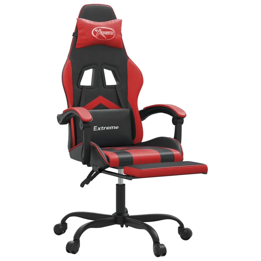 Chaise de jeu avec repose-pied Noir et rouge Similicuir - 6