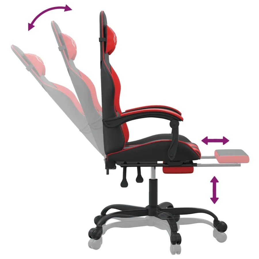 Chaise de jeu avec repose-pied Noir et rouge Similicuir - 7