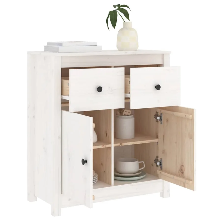 Buffet blanc 70x35x80 cm bois massif de pin - 7