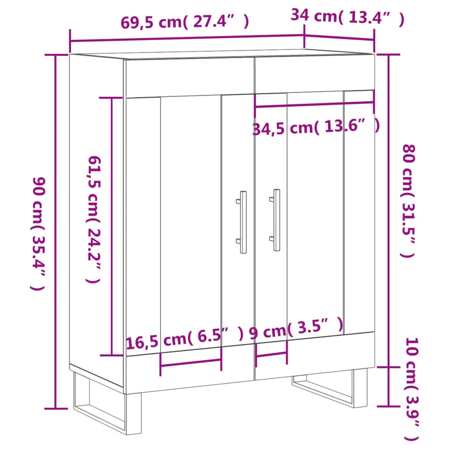 Buffet Blanc brillant 69,5x34x90 cm Bois d'ingénierie - 12