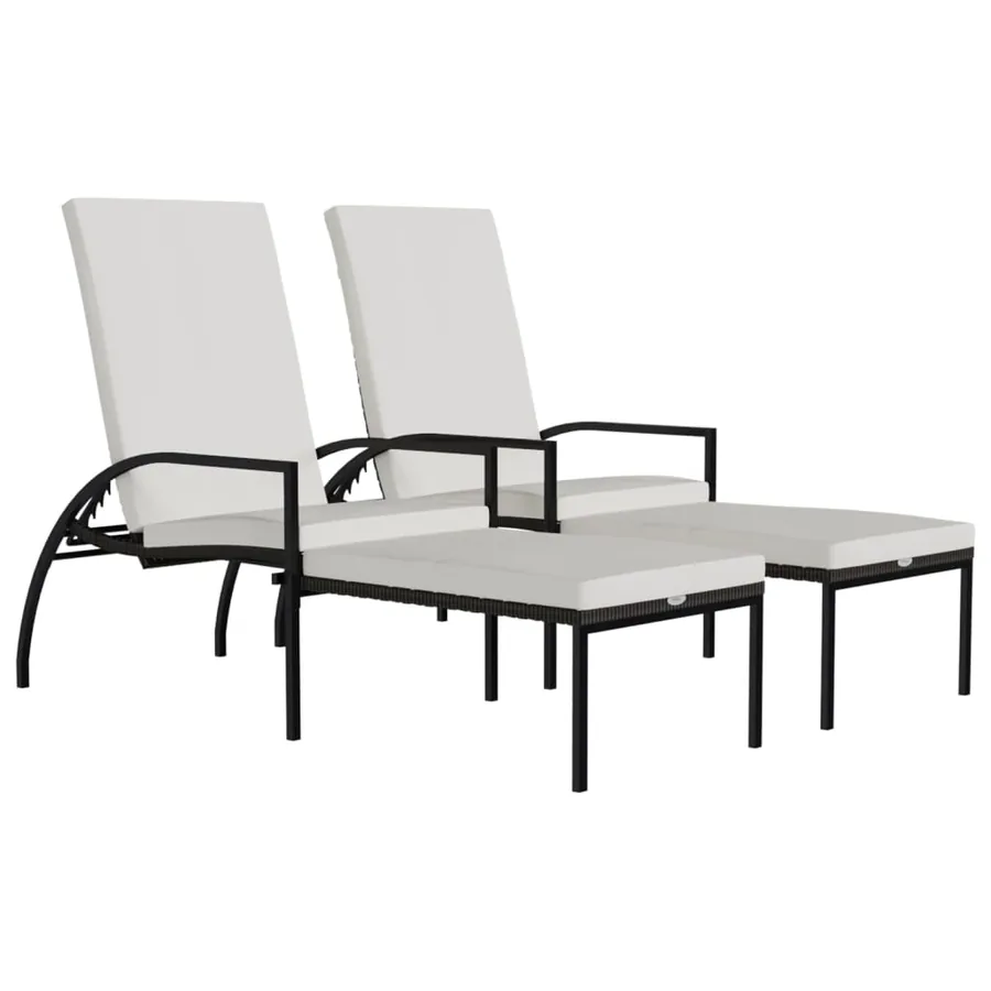 Chaises longues avec repose-pied 2 pcs Résine tressée Gris - 11