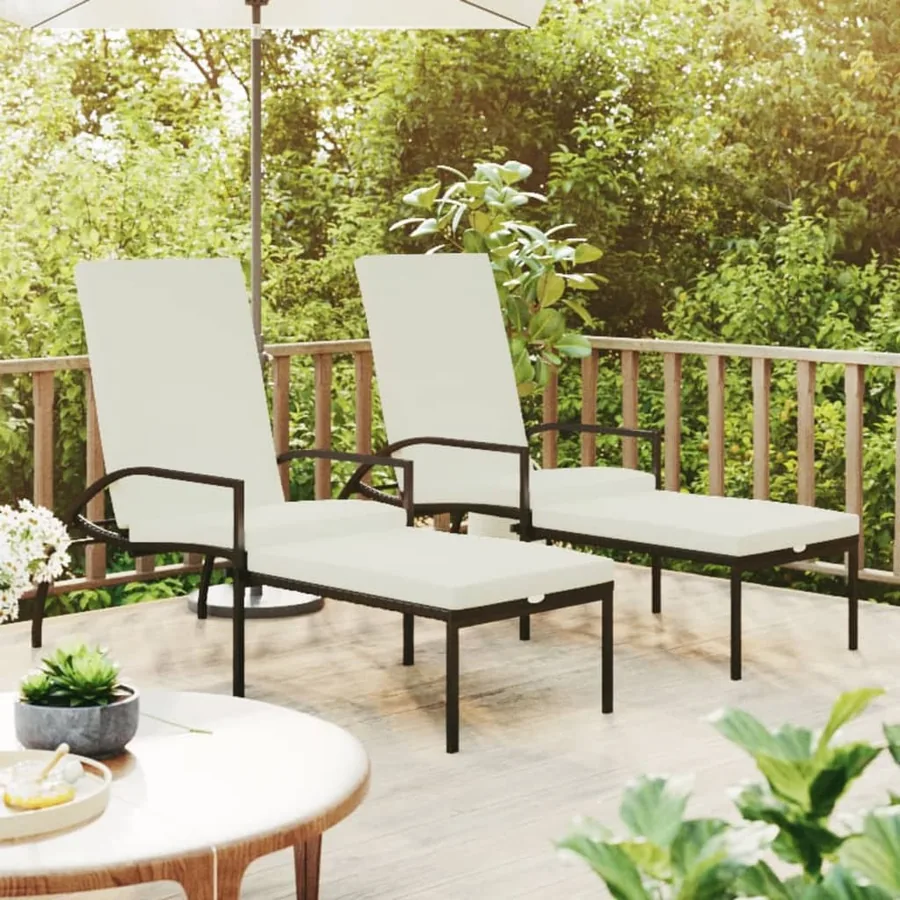 Chaises longues avec repose-pied 2 pcs Résine tressée Gris - 19